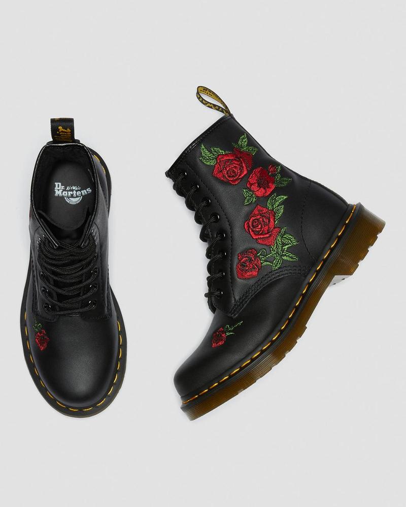 Black Women's Dr Martens 1460 Vonda Floral Leather Lace Up Boots | CA 215YXF